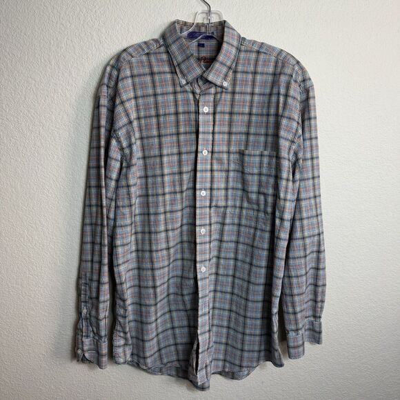 Alan Flusser Men's Long Sleeve Size L Button Down Colorful Plaid - Picture 1 of 4